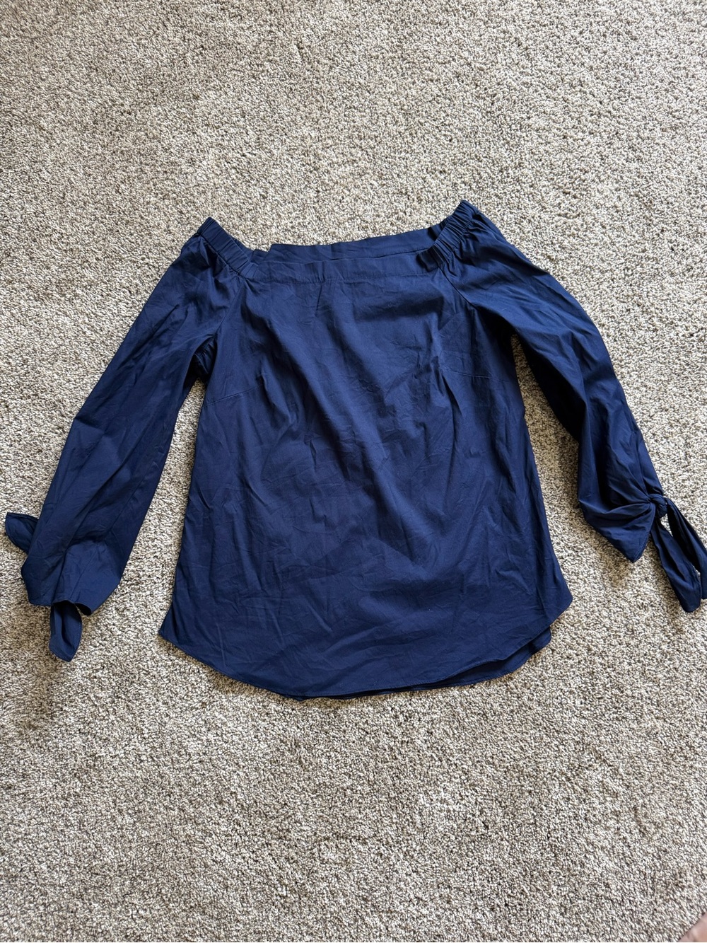 White House Black Market Navy Off-the-Shoulder Tie-Sleeve Blouse